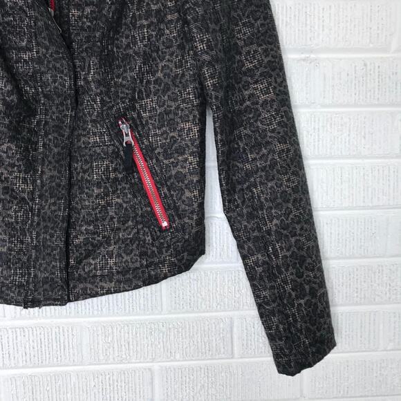 We The Free Size 4 Pop Moto Leopard Print Jacket Animal Zippered Brown Red Boho - Picture 4 of 8